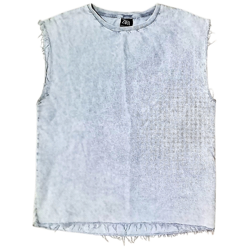 Zara Denim Frayed Edge Top